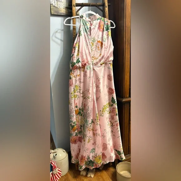 Petal and Pup Anabelle Halter Neck Midi Dress - Pink Floral (L) - Picture 3 of 7